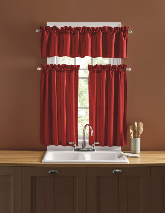 Red Kitchen Curtains over Sink